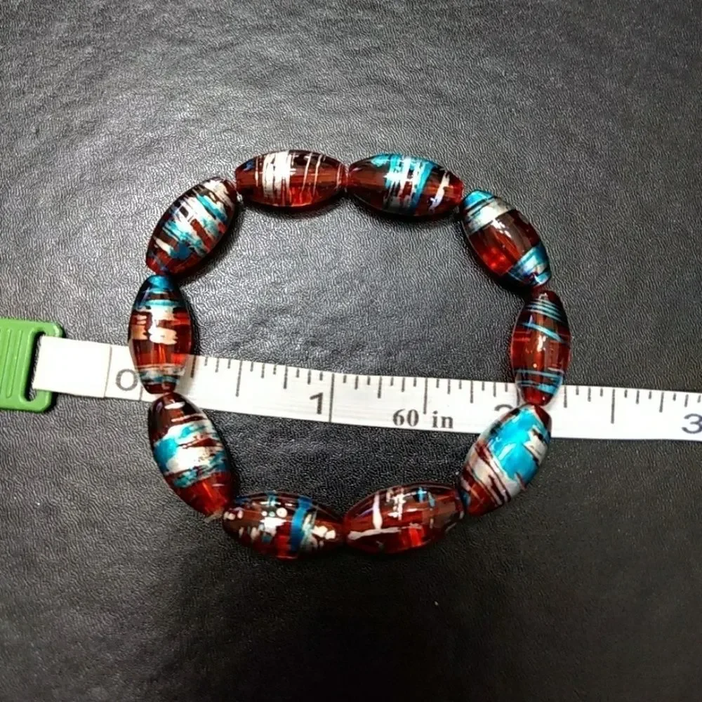 Silver blue orangish brown bead bracelet 6